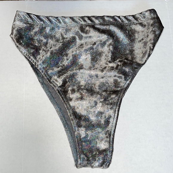Freedom Rave Wear Holographic Gray Brazilian Bottom Festival Shorts - Picture 1 of 3